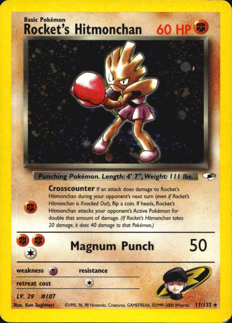 Rocket's Hitmonchan 11/132 Holo Rare Gym Heroes Pokemon Lightly Played