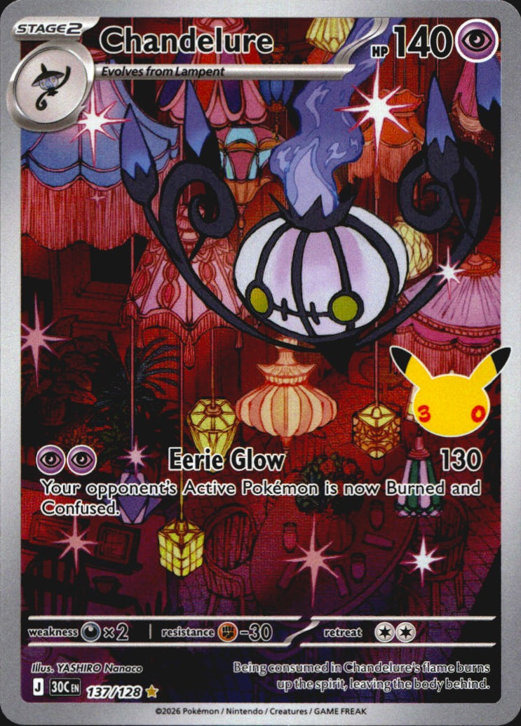 Chandelure 137/128 ME: 30th Celebration Illustration Rare Pokemon Holo Near Mint