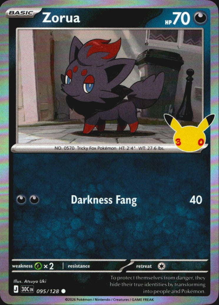 Zorua 095/128 ME: 30th Celebration Common Pokemon Holo Near Mint