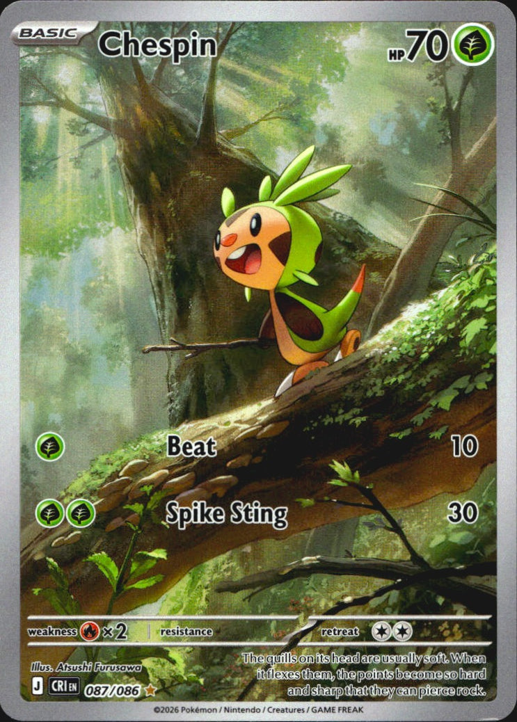 Chespin 087/086 Holo Illustration Rare Chaos Rising Pokemon Near Mint