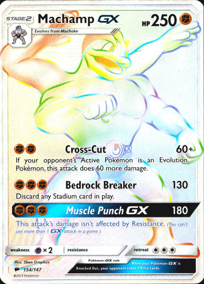 Machamp GX 154/147 Burning Shadows Rainbow Rare Pokemon Holo Lightly Played