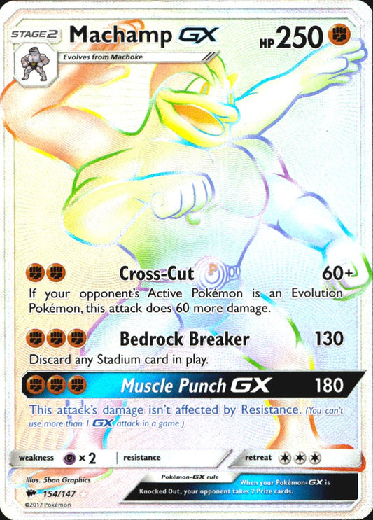 Machamp GX 154/147 Burning Shadows Rainbow Rare Pokemon Holo Lightly Played