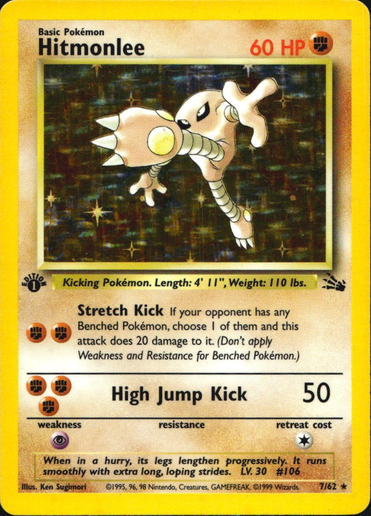 Hitmonlee 7/62 Rare Fossil Pokemon 1st Edition Holo Near Mint