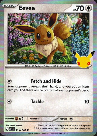 Eevee 116/128 ME: 30th Celebration Holo Common Pokemon Near Mint