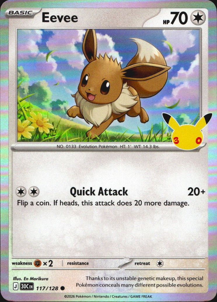 Eevee 117/128 ME: 30th Celebration Common Pokemon Holo Near Mint