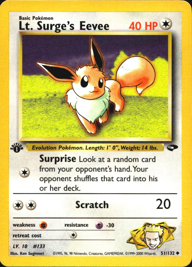 Lt. Surge's Eevee 51/132 Gym Challenge Uncommon Pokemon 1st Edition Near Mint