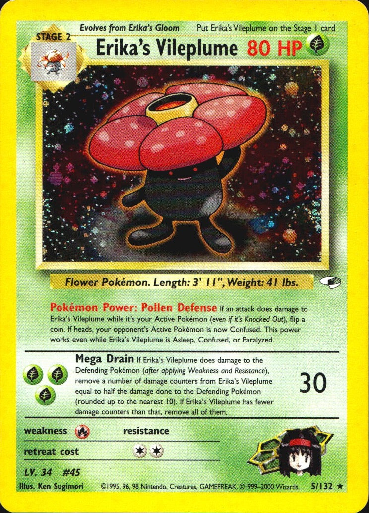 Erika's Vileplume 5/132 Holo Rare Gym Heroes Pokemon Heavily Played