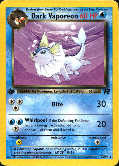 Dark Vaporeon 45/82 Team Rocket Uncommon Pokemon 1st Edition Near Mint