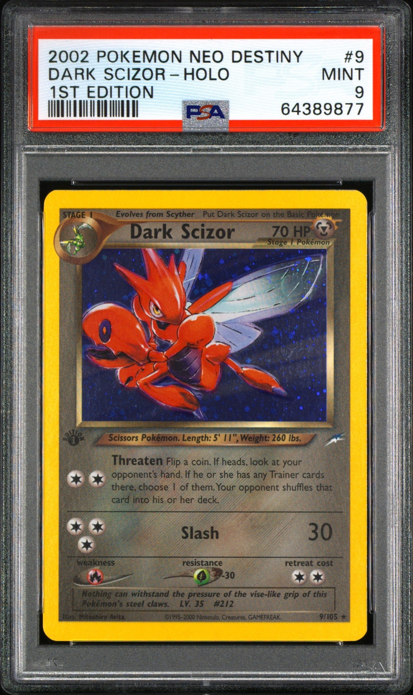 Dark Scizor Holo 9/105 1st Edition Neo Destiny Pokemon PSA 9