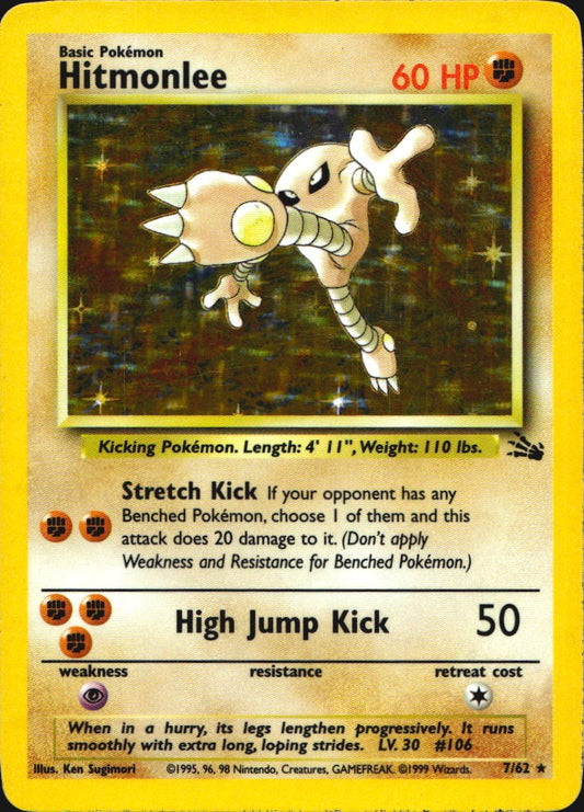 Hitmonlee 7/62 Holo Rare Fossil Pokemon Lightly Played