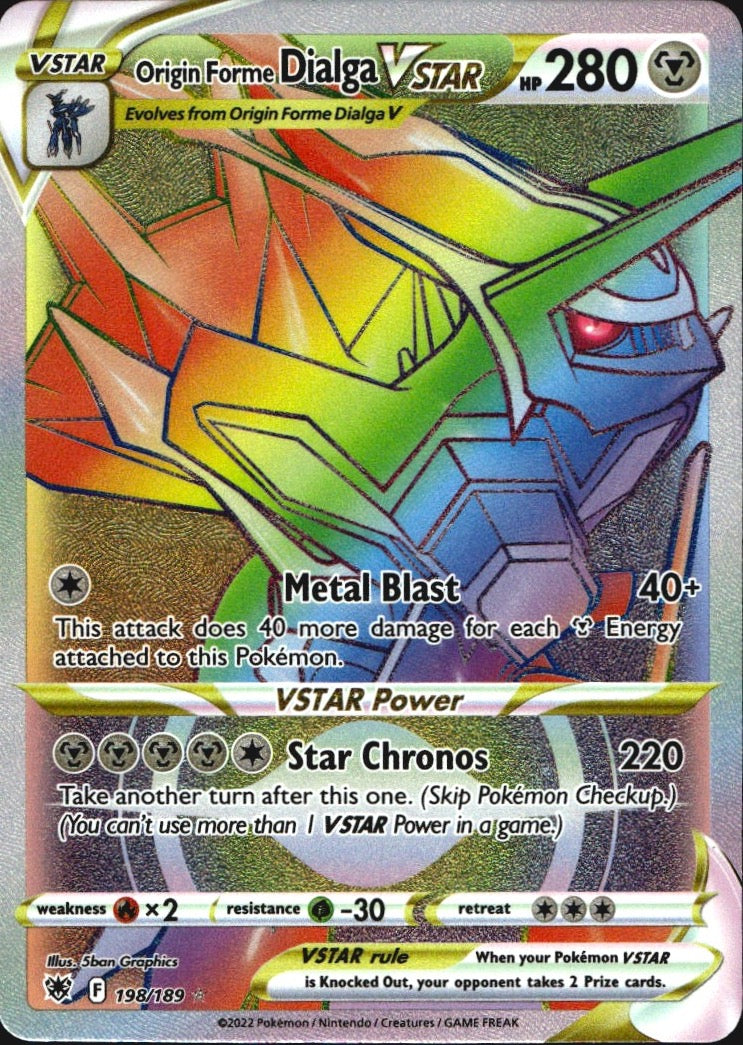 Origin Forme Dialga VSTAR 198/189 Astral Radiance Rainbow Rare Pokemon Holo NM