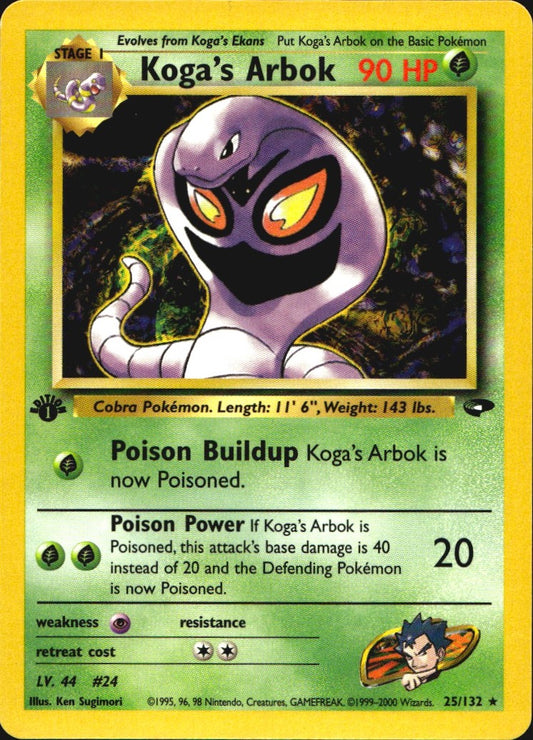 Koga's Arbok 25/132 Gym Challenge Rare Pokemon 1st Edition Near Mint