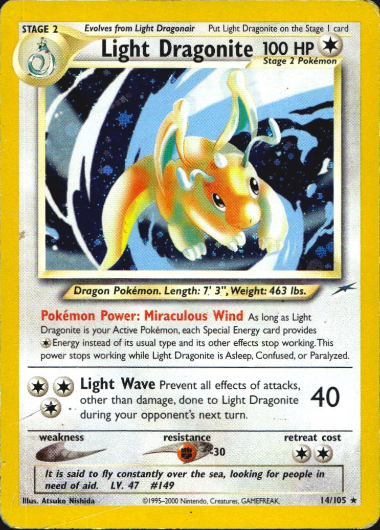 Light Dragonite 14/105 Holo Rare Neo Destiny Pokemon Moderately Played
