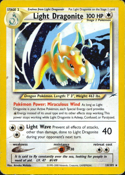 Light Dragonite 14/105 Holo Rare Neo Destiny Pokemon Moderately Played
