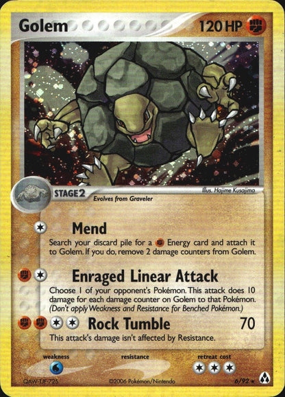 Golem 6/92 Legend Maker Holo Rare Pokemon Moderately Played