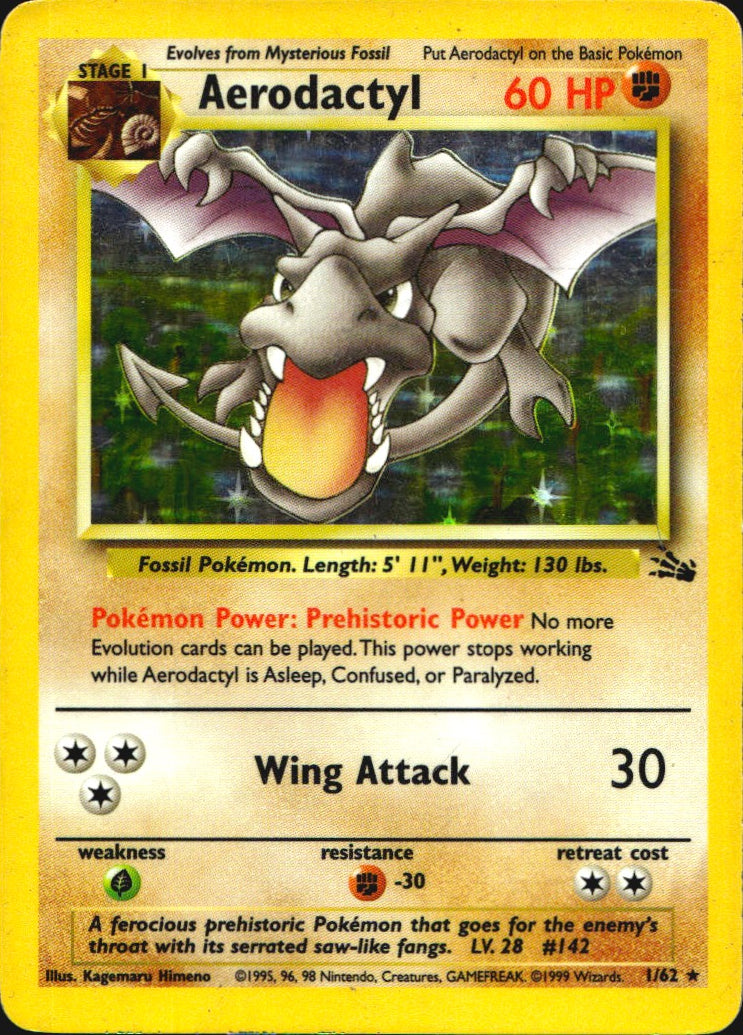 Aerodactyl 1/62 Holo Rare Fossil Pokemon Moderately Played