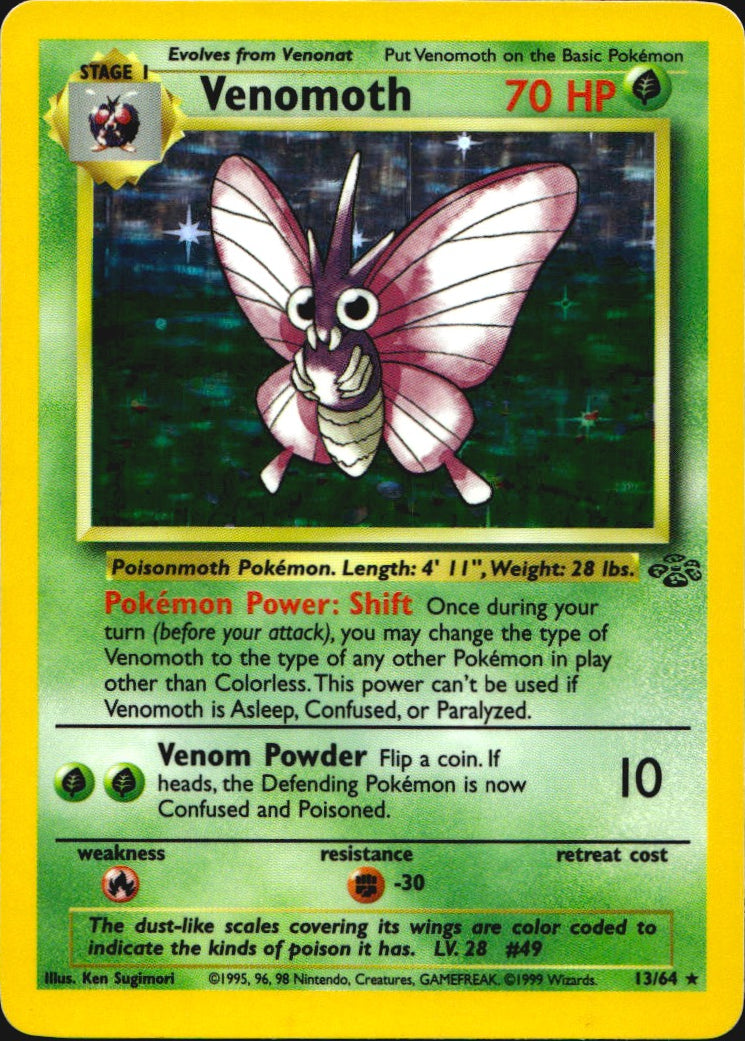 Venomoth 13/64 Rare Jungle Pokemon Unlimited Holo Near Mint