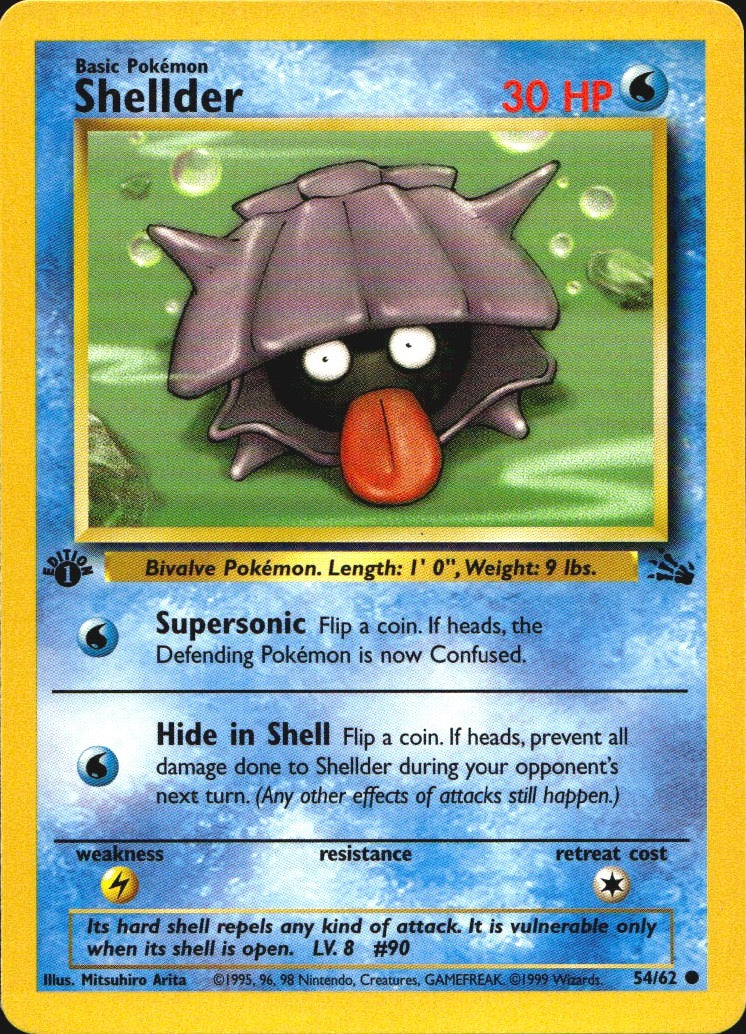 Shellder 54/62 Fossil Common Pokemon 1st Edition Near Mint