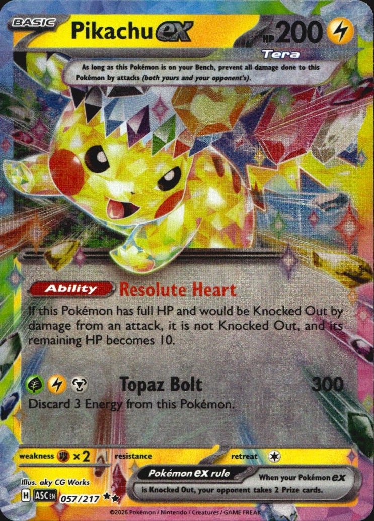 Pikachu ex 057/217 Ascended Heroes Double Rare Pokemon Holo Near Mint