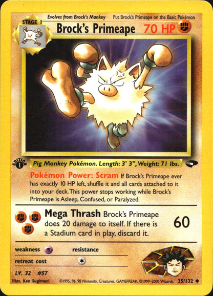 Brock's Primeape 35/132 Gym Challenge Uncommon Pokemon 1st Edition Near Mint