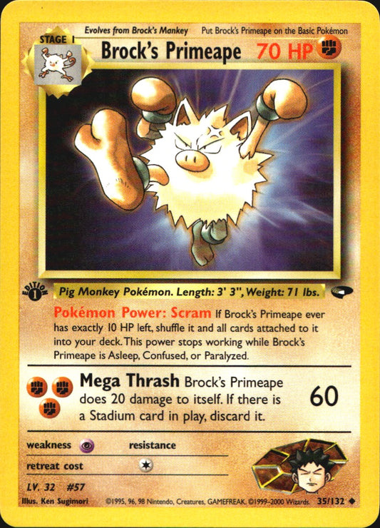 Brock's Primeape 35/132 Gym Challenge Uncommon Pokemon 1st Edition Near Mint