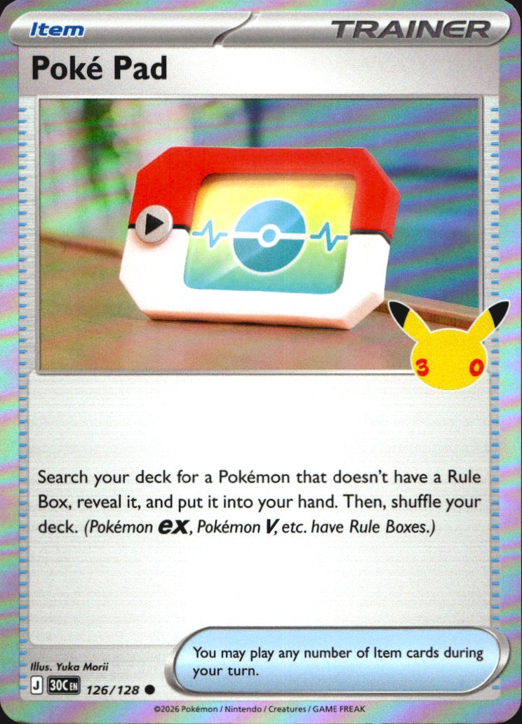 Poke Pad 126/128 ME: 30th Celebration Common Pokemon Holo Near Mint