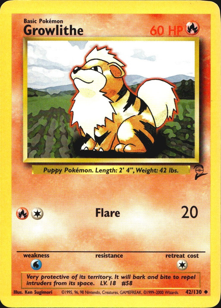 Growlithe 42/130 Base Set 2 Uncommon Pokemon Near Mint