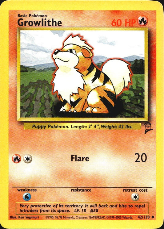 Growlithe 42/130 Base Set 2 Uncommon Pokemon Near Mint