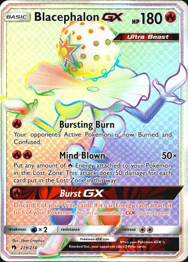 Blacephalon GX 219/214 Lost Thunder Rainbow Rare Pokemon Holo Near Mint