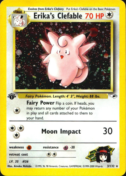 Erika's Clefable 3/132 Rare Gym Heroes Pokemon 1st Edition Holo Near Mint
