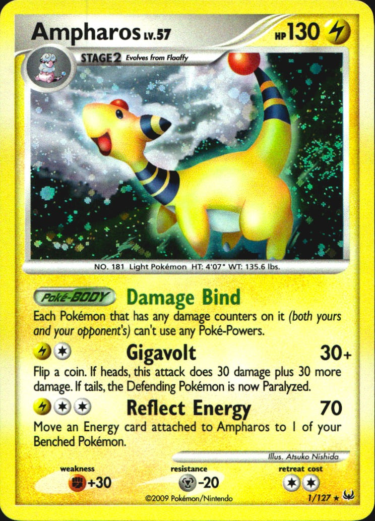 Ampharos 1/127 Platinum Holo Rare Pokemon Near Mint