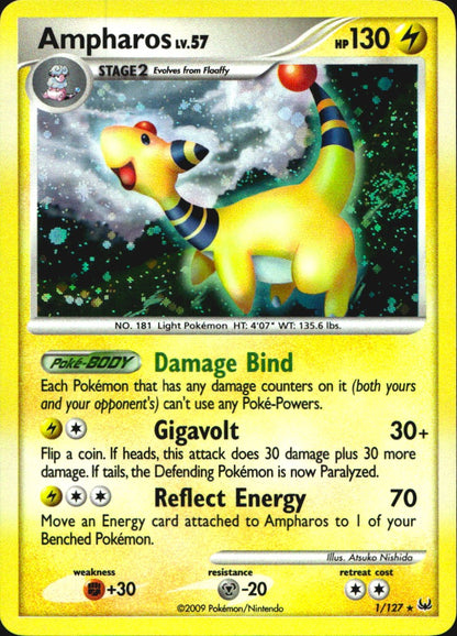 Ampharos 1/127 Platinum Holo Rare Pokemon Near Mint