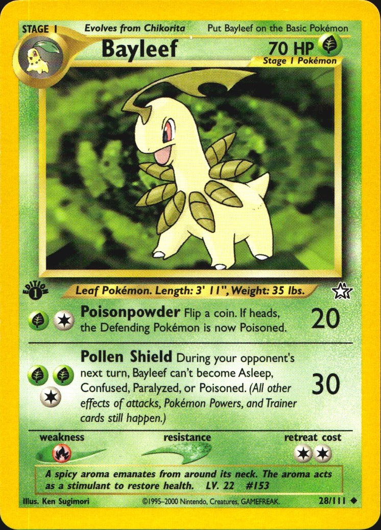 Bayleef 28/111 Uncommon Neo Genesis Pokemon 1st Edition Near Mint