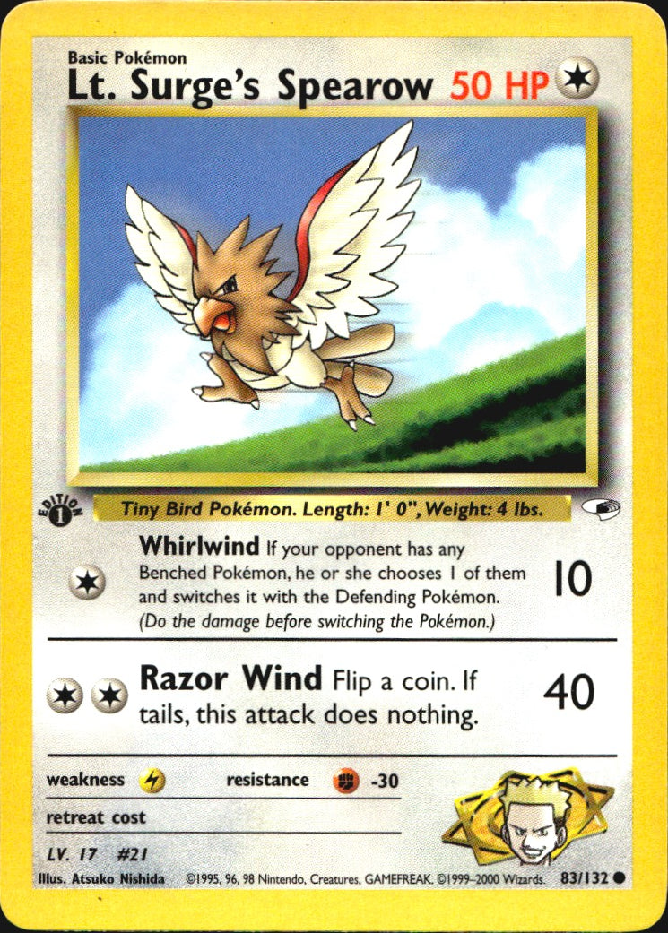 Lt. Surge's Spearow 83/132 Gym Heroes Common Pokemon 1st Edition Near Mint