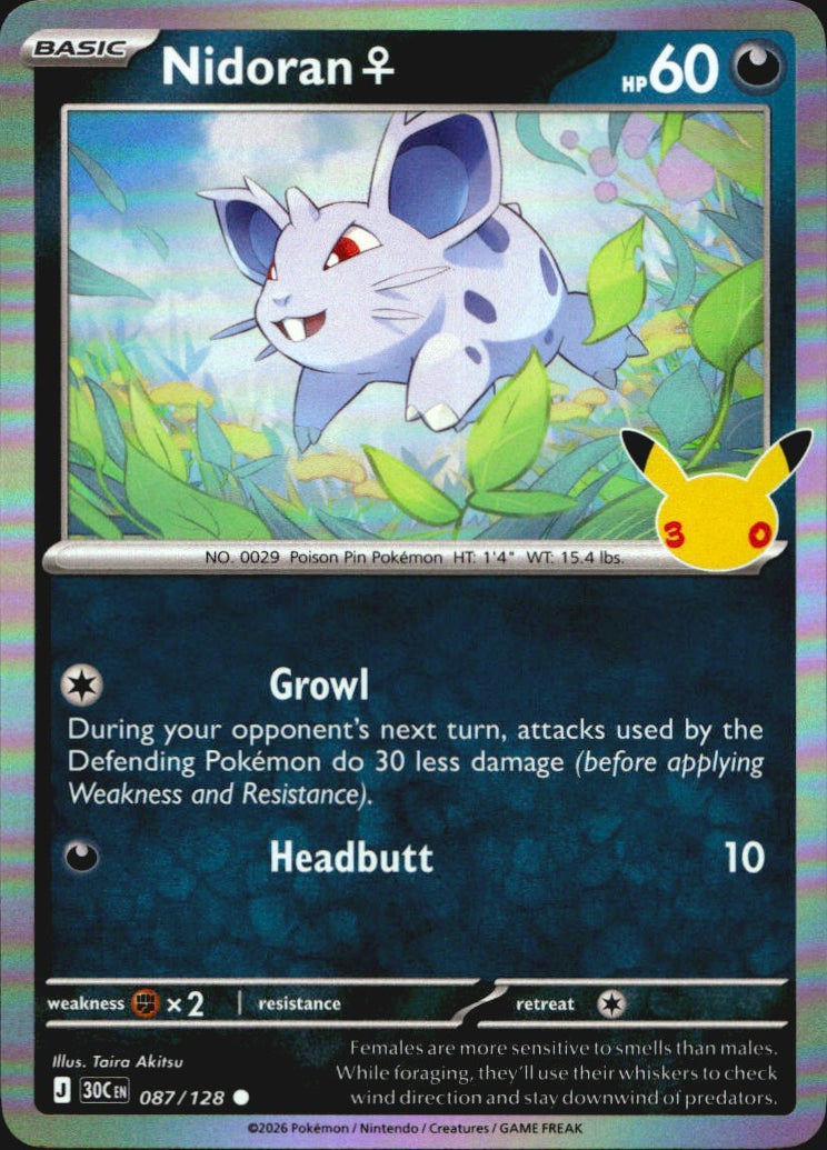 Nidoran F 087/128 ME: 30th Celebration Holo Common Pokemon Near Mint
