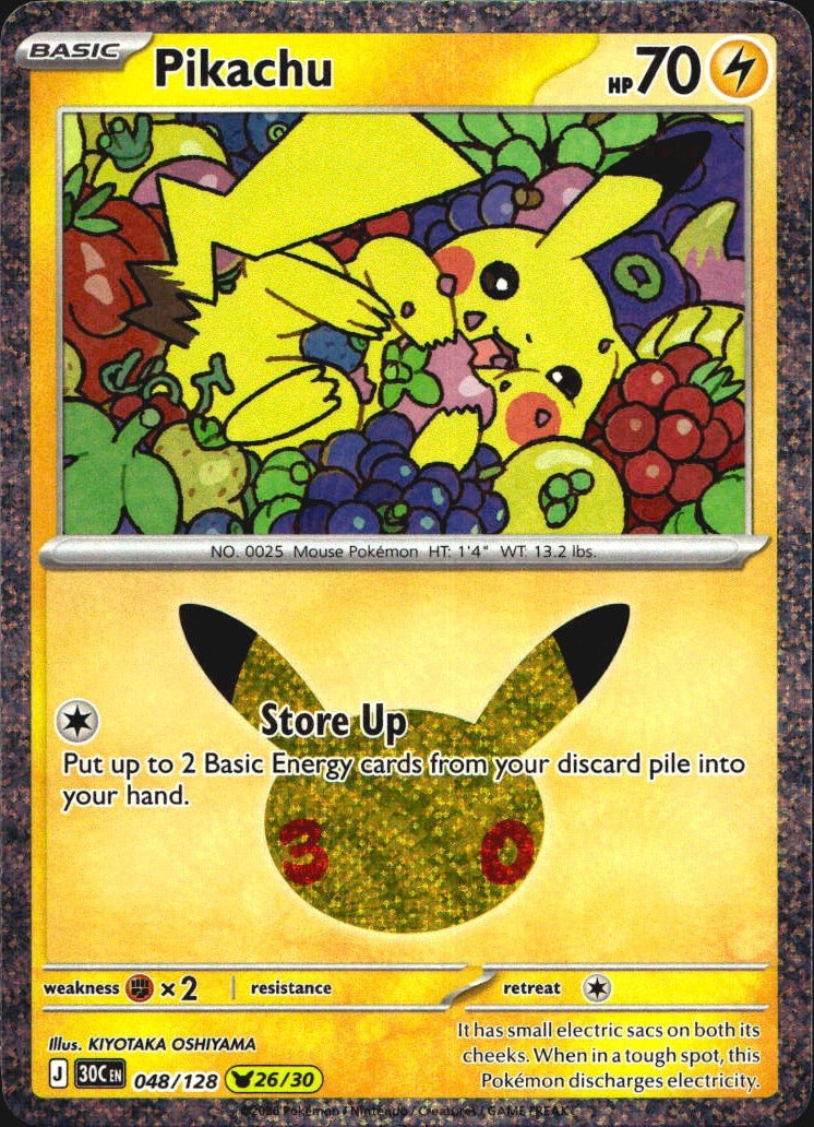 Pikachu 048/128 ME: 30th Celebration Holo Pikachu Rare Pokemon Near Mint