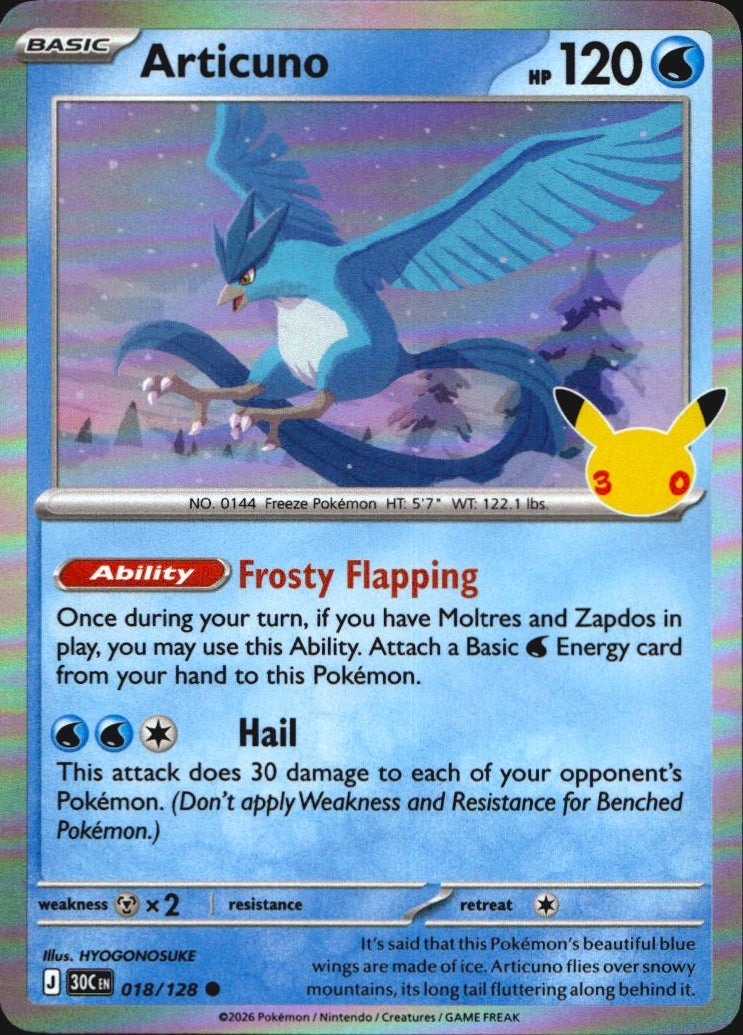 Articuno 018/128 ME: 30th Celebration Common Pokemon Holo Near Mint