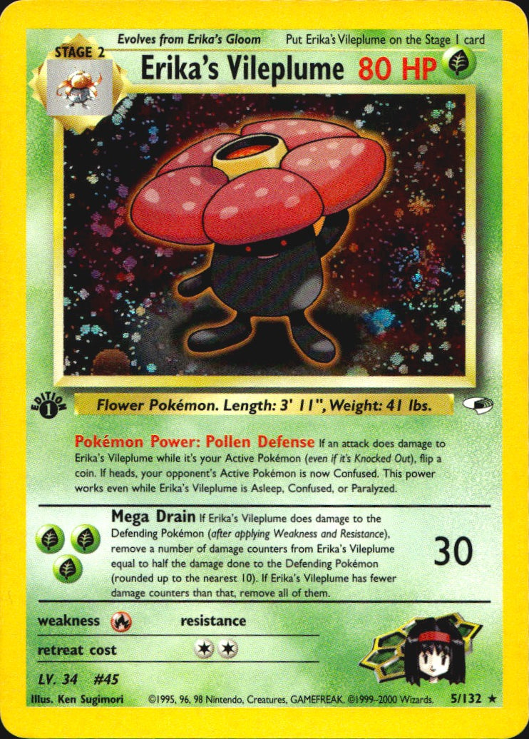 Erika's Vileplume 5/132 Rare Gym Heroes Pokemon 1st Edition Holo Near Mint
