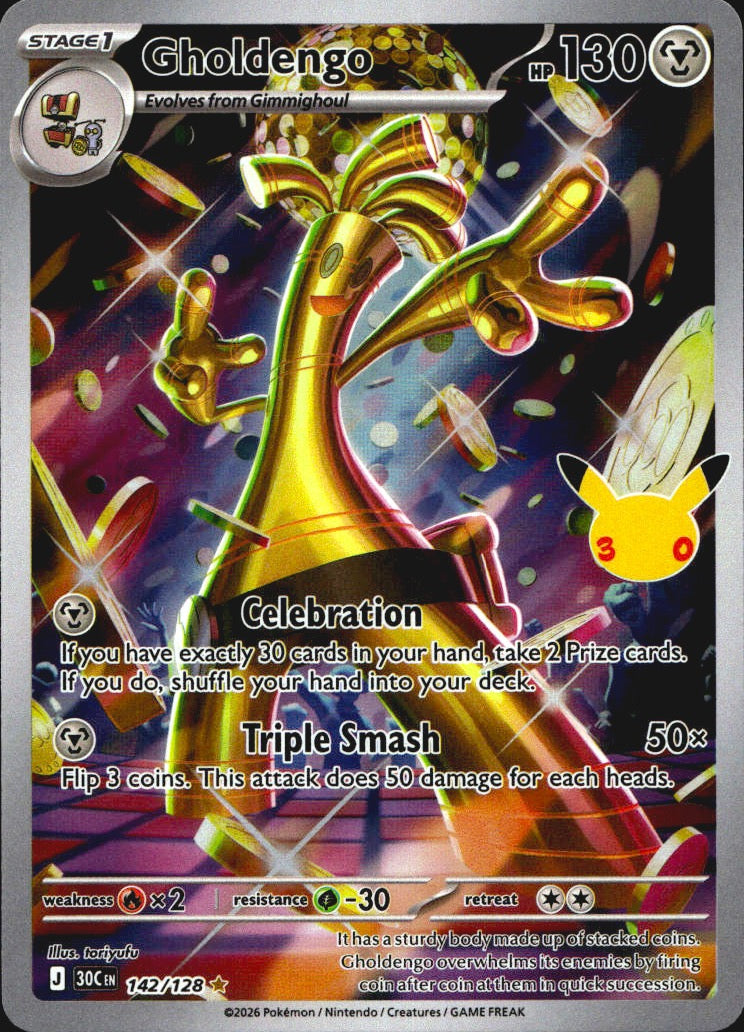 Gholdengo 142/128 ME: 30th Celebration Illustration Rare Pokemon Holo Near Mint