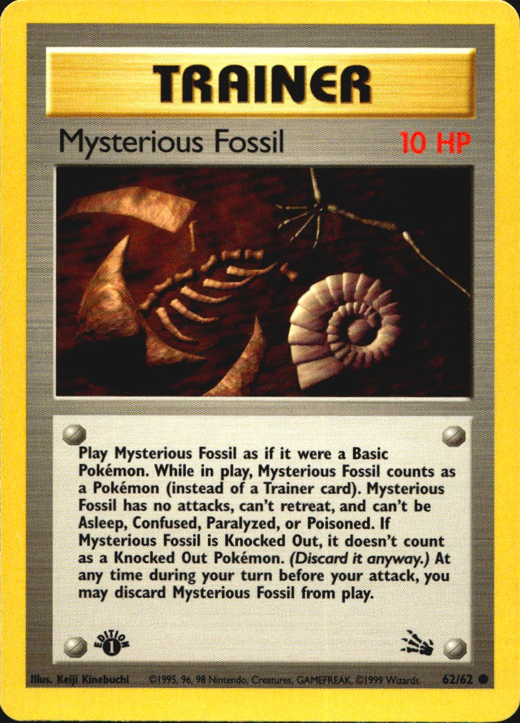 Mysterious Fossil 62/62 Fossil Common Pokemon 1st Edition Near Mint