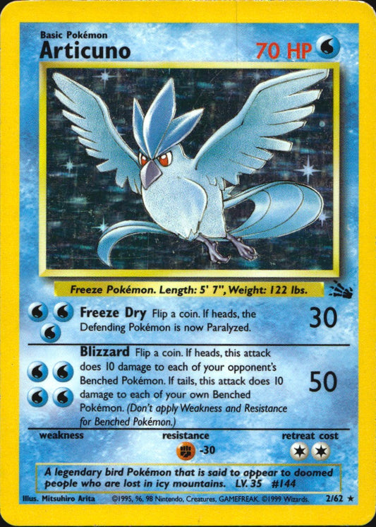 Articuno 2/62 Holo Rare Fossil Pokemon Heavily Played