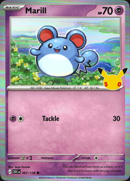 Marill 067/128 ME: 30th Celebration Common Pokemon Holo Near Mint