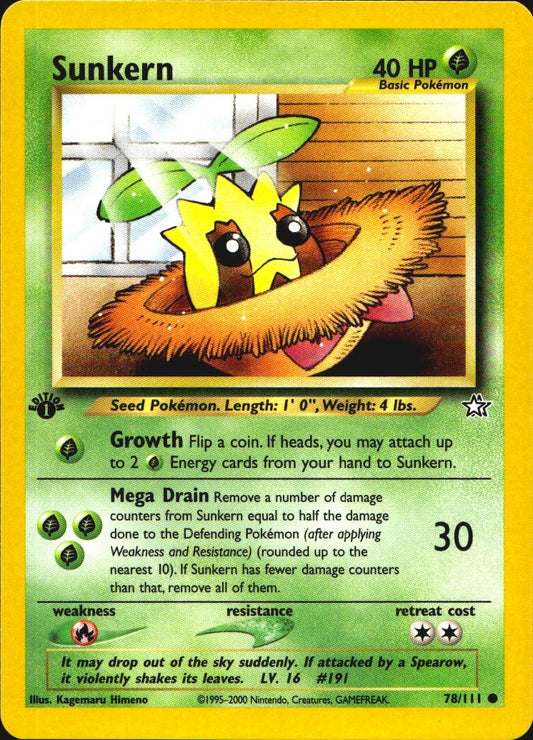 Sunkern 78/111 Common Neo Genesis Pokemon 1st Edition Near Mint