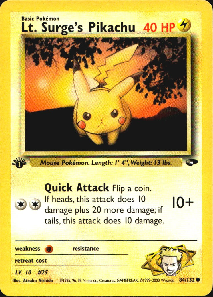 Lt. Surge's Pikachu 84/132 Gym Challenge Common Pokemon 1st Edition Near Mint