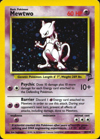 Mewtwo 10/130 Holo Rare Base Set 2 Pokemon Near Mint