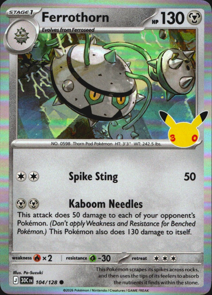 Ferrothorn 104/128 ME: 30th Celebration Pokemon Holo Near Mint