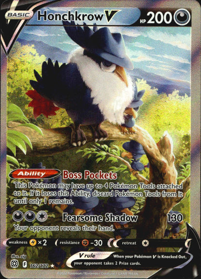 Honchkrow V 162/172 Brilliant Stars Ultra Rare Pokemon Holo Near Mint