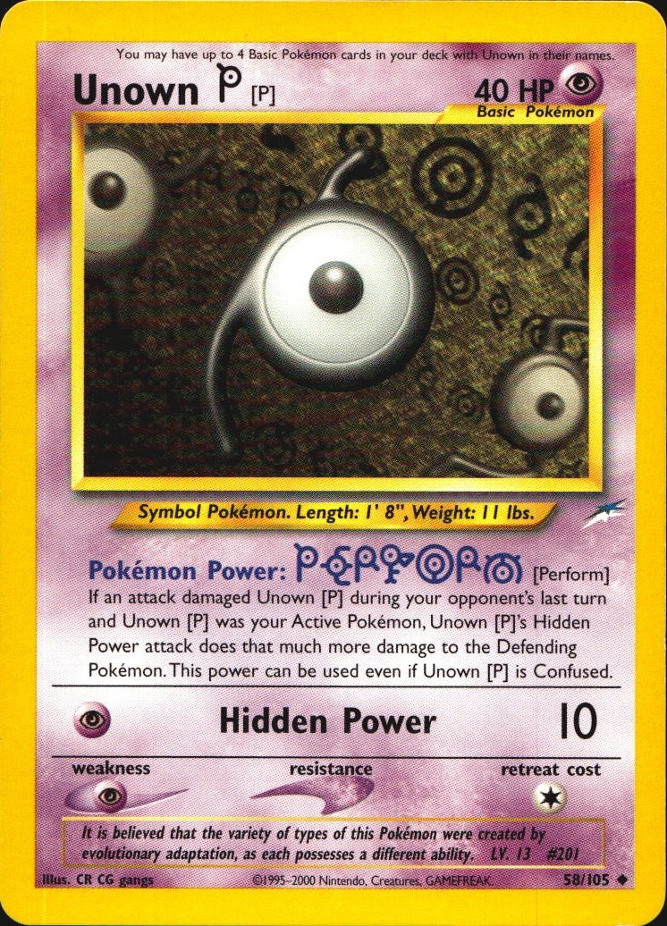 Unown [P] 58/105 Uncommon Neo Destiny Pokemon Near Mint