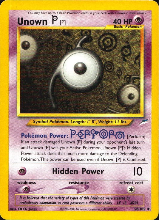 Unown [P] 58/105 Uncommon Neo Destiny Pokemon Near Mint
