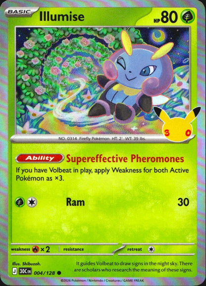 Illumise 004/128 ME: 30th Celebration Holo Common Pokemon Near Mint